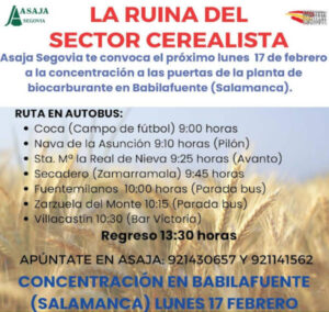 El sector cerealista de Castilla y León se une en protesta el próximo lunes 17 de febrero